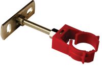 Marchio: ARITECH. Articolo: 9-10936. Fascetta per fissaggio tubo aspirazione a soffitto o parete in ABS di colore rosso completa di staffa di supporto.