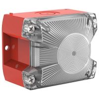 Marchio: NOTIFIER. Articolo: PY X-S-05-CL. Luce flash PYRA compatta 5 joule 24 DC IP 66. Intensità luminosa:44cd. Corpo a cubo antiurto colore rosso RAL3000 e lente trasparente Temperatura -40 + 50C°. Certificata EN 54.23.