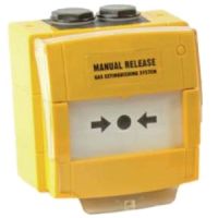 Marchio: NOTIFIER. Articolo: W3A-Y000SG-K013-14. Vecchio codice: WCP3A-Y000SG-K013-14 Pulsante manuale convenzionale da esterno a rottura vetro, Colore giallo. IP67. Completo di scatola di montaggio.  Scritta 