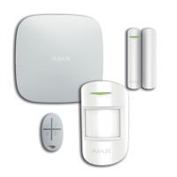 Marchio: AJAX. Articolo: HUB KIT. Kit composto da: 1 unità centrale Hub, 1 rivelatore MotionProtect, 1 contatto magnetico per porte e finestre DoorProtect, 1 telecomando SpaceControl, colore bianco.