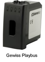 Marchio: DOMOTEC. Articolo: DLT40GE. Gewiss Playbus. Gli attivatori DLT40 utilizzano il bus a 2 fili Domotec, grazie ai 4 LED di segnalazione forniscono una chiara informazione sullo stato dell’impianto. Il sistema di connessione con la chiave DCM02 è garantito per migliaia di inserzioni grazie alla particolare contattiera autopulente realizzata da Domotec per i suoi attivatori e chiavi. L’attivatore DLT40 è anche disponibile nella versione universale che permette l’impiego del medesimo attivatore su diverse serie di portafrutti e placche.Caratteristiche• Per : DCA40S, DCA77, DCB40S, DCP08Se schede DCM40U, DCM42U, DCM44U, DCM44U-N• Connessione su bus 2 fili • 4 LED di stato• Contattiera autopulente Domotec• Per chiave DCM02 (non compresa)