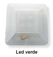 Marchio: VIMO. Articolo: KRO601MVL. Ripetitore ottico con LED ad alta intensità per installazione in interni o esterni riparati. Ottima visibilità anche in condizioni di luce diurna. Connessione a morsetto 2 poli. Disponibile in 5 colori: rosso, giallo, verde, blu e bianco. Contenitore in policarbonato trasparente. Tensione di alimentazione Da 10,5 a 29Vcc. Materiale/colore Policarbonato trasparente. Dimensioni 58x58x20 mm. Connessione Morsetto 2 poli. Colore LED Verde. N° LED 1. Modalità luminosa Fissa/Lampeggiante. Assorbimento (luce fissa) 15mA. Alimentazione Da 5 a 30 Vcc.