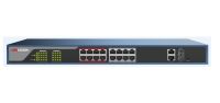 Marchio: HIKVISION. Articolo: DS-3E1318P-E. Switch 16 porte PoE 10/100M, 2 porte Uplink da 1GB, banda 7.2 Gbps, PoE standard IEEE802.3af/at, 240VAC 230W Unmanaged