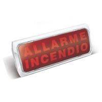 Marchio: ELKRON. Articolo: TM220. Targa ottico acustica monofacciale autoalimentata a 230Vac> Alimentazione: 230 Vac> Consumo max: 100 mA> Illuminazione tramite led ad alta efficienza> Pressione acustica del buzzer: 85 dB a 1m> Luce fissa/lampeggiante selezionabile> Suono continuo/ intermittente selezionabile> Protezione contro inversione di polarità> Batteria tampone: 3,6 V 1,5Ah Ni-Cd> Durata autonomia in allarme: 1 ora> Temperatura di funzionamento: -10°C ÷ +50°C> Materiale: ABS autoestinguente classe V0> Grado di protezione: IP40> In dotazione i seguenti pittogrammi: allarme incendio, evacuare il locale,spegnimento in corso, allarme gas, fire alarm