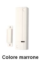 Marchio: ELKRON. Articolo: DC500-BR. Contatto magnetico di colore marrone con batterie a corredo. - Tecnologia di comunicazione: Radiofrequenza bidirezionale- Modalità di comunicazione radio: FSK- Frequenza: 868,35 MHz- Portata radio: oltre 100 m in aria libera- Alimentazione: 1 pila al litio 3,6v tipo 1/2 AA- Autonomia: 2 anni in condizioni d'uso normali- Ingressi ausiliari: 1 per contatto esterno o tapparella- Protezione antiapertura antiasportazione- Dimensioni (L x H x P) microcontatto: 32 x 107 x 22mm; magnete: 8 x 57 x 11.