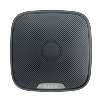 Marchio: AJAX. Articolo: STREETSIRENN. Sirena da esterno senza fili. Potenza sonora regolabile tra 85 e 113 dB, colore nero.PRESTAZIONIAllarme sonoro e luminoso con livello sonoro personalizzabile fra 85 e 113 dB. In spazi aperti mantiene la comunicazione con il Hub Ajax fino alla distanza di 2.000 metriCARATTERISTICHE TECNICHEColore: NeroTipo di dispositivo: senza filiUtilizzo: in interno/in esternoTipo di allarme: luminoso e sonoroVolume allarme sonoro: regolabile 85-113 dB alla distanza di 1 metroFrequenza di funzionamento del cicalino piezo: 3.5±0.5 kHzAllarme luminoso: LED rossoIndicazione stato di inserimento/disinserimento/inserito: SiAlimentazione: dalla batteria integrata / o da alimentazione esterna 12Vc.c.Tipo di batteria: 4 x batteria CR123A, 3VIndicatore di btteria: SiDurata della batteria: fino a 5 anniAlimentazione esterna: 12Vc.c. ±20%Corrente a riposo: 70µA (quando viene interrogata ogni 35 secondi)Corrente in allarme max.: 1.45 A (volume max.)Consumo di corrente max.: dalle batterie 4.35 W, da sorgente esterna 12Vc.c. 13.5 WProtezione antimanomissione: disponibileProtezione antistacco: accelerometroPotenza segnale radio: 25mWProtocollo di comunicazione Jeweller 868MHzDistanza max. fra sirena e Hub: fino a 2.000 metri (in area libera)Monitoraggio radio: Sincronizzazione con l’unità centrale ogni 12 – 300 secondi (personalizzabile)Tempo di attivazione allarme: meno di 1 secondoDurata allarme personalizzabile: da 3 secondi a 3 minutiGrado di protezione: IP54Temperatura di funzionamento: da -20°С a +50°СUmidità di funzionamento: fino a 95%Dimensioni: mm 200 x 200 x 51Peso: g 502