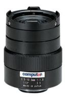 Marchio: ARITECH. Articolo: T3Z3510CS. Obiettivo manuale varifocal, ASFERICO,lunghezza focale f. 3,5-10mm, formato 1/3”. Attacco CS. Apertura diaframma 1,0-C.