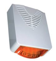 Marchio: SCANTRONIC. Articolo: O-SB3000A. Sirena con lampeggiatore da esterno di colore bianco con lente ambra. Alloggiamento per batteria tampone da 12V 2,1Ah (non fornita). 4 toni selezionabili, durata impostabile da 3, 10, 15 minuti oppure a suono continuo comadato da centrale, 4 livelli di vo