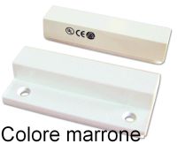 Marchio: DIAS. Articolo: DC1551WG/M. Contatto miniatura N.C. portata mm 25, 2 conduttori da 0.32 mmq lunghezza mm 450, uscita cavi longitudinale, fissaggio con 2 viti e autoadesivo. Colore marrone.