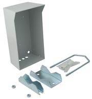 Marchio: DOMOTEC. Articolo: DSP80. Protezione metallica con staffa fissaggio palo idonea per ponteggi.