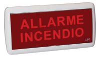Marchio: COOPER. Articolo: O-5051-CSA. Pannello ottico/acustico in termoplastico autoestinguente con lampada fissa fluorescente 8W autoalimentato. Buzzer 100db a 1 metro. Diciture fornite a corredo: ALLARME, ALLARME INCENDIO, ABBANDONARE IL LOCALE. Completo di batteria Ni-Cd interna e circuito di ricarica con controllo tramite led per una autonomia di 60 minuti. Attivazione tramite comando esterno a 24 Vcc – 2 mA (a dare o a mancare della tensione). E’ possibile collegare al pannello autoalimentato una sirena esterna 24 Vcc con assorbimento max40 mA. Funzione di test magnetico con magnete in dotazione. Alimentazione a 220 Vca (Corrente ricarica 10mA).Grado di protezione IP40. Dimensioni 365x180x50mm. 