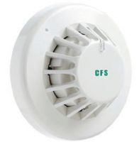 Marchio: COOPER. Articolo: CFR330. Rivelatore convenzionale di temperatura, corredato di un LED visibile da ogni angolazione, è un rivelatore tarato per intervenire sia al raggiungimento della temperatura di 60 °C, sia per un aumento repentino della temperatura stessa (termovelocimetrico). Certificato CPD EN54:5