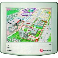 Marchio: NOTIFIER. Articolo: LCD6000G  (CEI 600G). Pannello ripetitore locale per centrali indirizzate della nuova serie AM, per la gestione di 10 mappe massimo con una dimensione di 800 x 600 pixel. Display LCD grafico da 8,4” a 65000 colori, il quale si spegnerà dopo 60 secondi di inattività. Questi può essere configurato anche come ripetitore di centrale perdendo la gestione delle mappe. Il pannello può essere collegato su RS485 per visualizzazione mappe di un’unica centrale, oppure in rete LAN per visualizzazione di più centrali (massimo 3). Alimentazione 10-30Vcc. Assorbimento con screensaver attivo di 120mA e con retroilluminazione attiva di 350mA. Dimensioni 223mm x 210mm x 30mm.