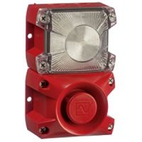 Marchio: NOTIFIER. Articolo: PA X 1-05-CL. Segnalatore acustico e luce flash combinati. 24 DC. IP 66. Volume regolabile interno. Calotta antiurto colore rosso RAL3000 Lente Trasparente. Temperatura -40 + 55C°.EN 54.3 ed EN 54.23.
