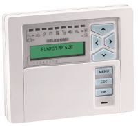 Marchio: ELKRON. Articolo: KP500D. Tastiera remota con display LCD alfanumerico 2 righe per 16 caratteriRetroilluminazione, contrasto e buzzer, regolabili3 tasti comando allarme (panico, soccorso, allarme)Accesso menu utente a sportello chiuso2 ingressi a bordo, programmabiliDimensioni (H x L x P): 140 x 115 x 28 mm