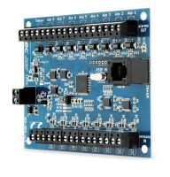 Marchio: TSEC. Articolo: VAS-800. Scheda di analisi a 8 ingressi / 8 uscite allarme + 1 uscita tamper per sensori inerziali passivi, porta WSYNC 