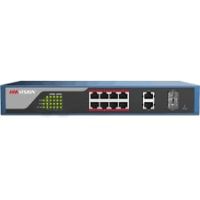 Marchio: HIKVISION. Articolo: DS-3E1310P-E. Switch 8 porte PoE 10/100M, 2 porte Uplink da 1GB, banda 5.4 Gbps, controllo di flusso IEEE802.3af/at, 240VAC 123W Managed