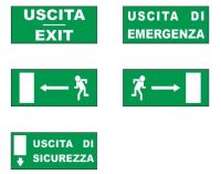 Marchio: VIMO. Articolo: KLAMPSET2. SERIE SCRITTE VERDI INTERCAMBIABILI: Pittogrammi uscita emergenza.