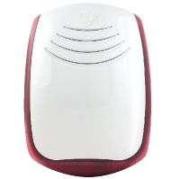 Marchio: COMBIVOX. Articolo: SIRYA e-SOUND CTW. Sirya e-Sound CTW, sirena wireless 868 MHz da esterno alimentata a batteria. Contenitore in ASA bianco (stabilità alle alte temperature, elevata resistenza ai raggi UV e agli agenti atmosferici e chimici) e lampeggiante in policarbonato rosso. Resa sonora 104 db (A) a 1 m. Morsetto aggiuntivo per alimentazione a 12Vcc .Protezione tamper antiapertura/antistrappo. Tempo di ricezione allarme in meno di 1 secondo. 4 Batteria a litio 3V CR123 (in dotazione). Configurazione del tono su 8 disponibili, configurazione del volume su tre livelli (basso, medio, alto). Programmazione tecnica da software CombiTEC. Dimensioni (L x H x P in mm): 225 x 311 x 92.