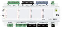 Marchio: PARADOX. Articolo: ZX32D. Modulo espansione 32 zone cablate con alimentatore “switching” da 1.85A integrato. Collegamento diretto sul BUS dellacentrale. Compatibile con centrali DIGIPLEX EVO. Fornito in contenitore standard DIN per una rapida e conveniente installazione con morsettiera estraibile per una manutenzione veloce. Dimensioni mm 213 x 104. Richiede trasformatore e batteria.➤ Modalità diagnostica: LED zone accese/spente per identificare gli ingressi assegnati alle zone, verifica la correttezza dei collegamenti (senza resistenza,con singola resistenza o doppia resistenza) eseguendo una prova➤ Tasto per attivazione/disattivazione manuale alimentazione ausiliaria (il tasto si accende per mostrare lo stato)➤ Uscita per alimentazione ausiliaria da 1A➤ Completamente supervisionato dalla centrale (mancanza rete, batteria bassa e sovracorrente)➤ Ricarica batteria selezionabile a 350mA o 850mA➤ Visualizzazione tramite 32 LED dello stato delle zone➤ Visualizzazione tramite 6 LED dello stato del modulo➤ Firmware aggiornabile tramite BUS ad alta velocità (RS-485)