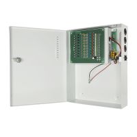 Marchio: DIERRETVCC. Articolo: VH-PD-240-18-UPS. Box distribuzione alimentazione con spazio per UPS - 1 ingresso AC 100~240 V 50/60 HZ - 18 uscite con doppino rame - Voltaggio in uscita 12 V - Potenza uscita 240 W (20 A) - Protezione da fusibile PTC riarmabile - Spazio per batteria di 12V 7AH con funzione UPS (non inclusa, raccomandata BT1272) - Test di batteria - Alloggiamento metallico di protezione