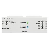 Marchio: PARADOX. Articolo: UC300. Modulo convertitore, che consente a qualsiasi modello di centrale d'allarme, tramite il protocollo Contact ID disponibile su linea PSTN, di comunicare utilizzando i moduli IP150 o PC250 al ricevitore digitale PARADOX su rete IP IPR512 o al software IPRS-7.➤ Abilitazione eventi rapporto tramite centrale d'allarme➤ Invio e-mail con eventi sistema e allarme (tramite modulo IP150)➤ Invio SMS con eventi sistema e allarme (tramite modulo PC250)➤ Installazione facile e veloce➤ Programmazione tramite software BabyWare
