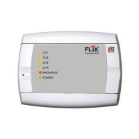 Marchio: PESS. Articolo: Flyk Controller Stand Alone. Interfaccia radio di comunicazione stand alone, bidirezionale, per sensori e radiocomandi della serie FLYK. Collegabile a qualunque centrale di tipo tradizionale. CARATTERISTICHE FUNZIONALI:• Gestisce fino a 32 sensori suddivisi su 4 uscite di allarme C-NC indipendenti (max 8 sensori per ciascuna uscita)• Gestisce fino a 8 radiocomandi mod. RC KEY• Funzione di Supervisione (disabilitabile)• Uscita C-NC di allarme Tamper e/o Antimask e/o Allarme supervisione• Uscita C-NC di indicazione Pile scariche sui sensori• Uscita programmabile Bistabile/Impulsiva abbinata al tasto 1 dei radiocomandi• Uscita programmabile Bistabile/Impulsiva abbinata al tasto 2 dei radiocomandi• Ingresso di stato (ON/Off) della centrale• 4 LED di memoria allarme (funzionano solo se la centrale dispone di uscita per l’indicazione dello stato)• 1 LED per l’indicazione di presenza anomalie (Tamper, Mask sensori, Pile scariche e/o supervisione)• Alimentazione 12Vdc• Programmabile tramite dip switch e tastini a bordo scheda