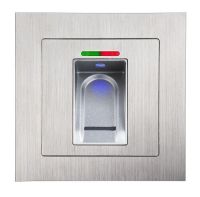 Marchio: ETER. Articolo: ETER BIO 810 004. BioKey Gate Plus New Line - Lettore di impronta digitale da incasso stand alone IP54 - 300 impronte - programmabile tramite impronta Master – consentite fino a 3 impronte Master -  completo di scheda con 2 uscite relè selezionabili in base all’impronta LED di controllo e buzzer –- alimentazione 12 VDC - dimensioni 44(A) x 75(L) x 29(P) mm