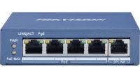 Marchio: HIKVISION. Articolo: DS-3E0505P-E/M. SWITCH PORTE: 5. POE: 4: IEEE 802.3af, IEEE802.3at. TIPOLOGIA: 10/100/1000. TIPO POE: 30 W. BUDGET TOTALE: 35 W. UPLINK: 1. TIPOLOGIA U PLINK: 10/100/1000. TIPO: L2 UNMANAGED. CASE: METALLICO. BANDA: 10 GBPS. TEMPERATURA FUNZIONAMENTO: -10 °C a 55 °C. ALIMENTAZIONE: 48 VDC, 0.8 A